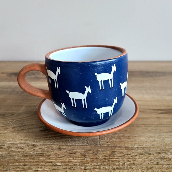 Peru red clay handmade hand painted tea/coffee cup with saucer. - Picture 4 of 6